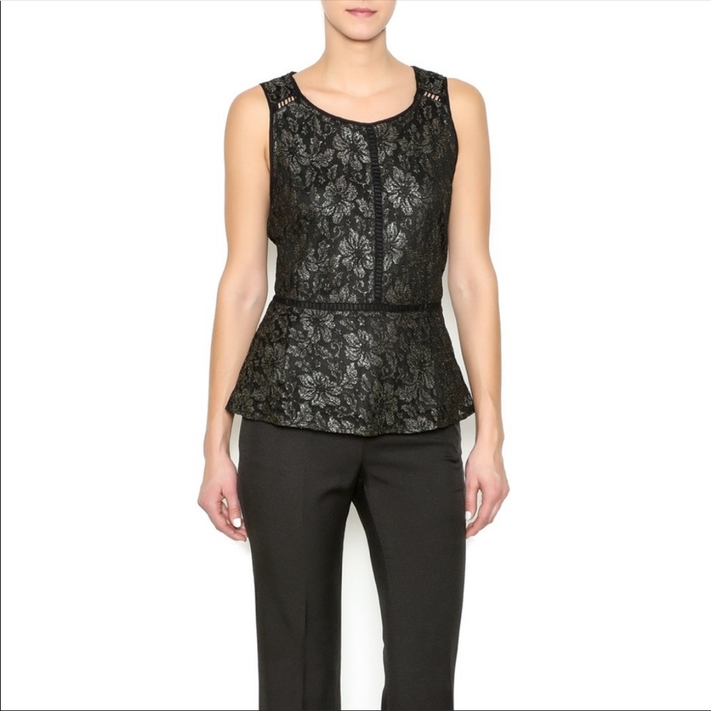 Stitch Fix Skies Are Blue Lace Metallic Peplum Shirt